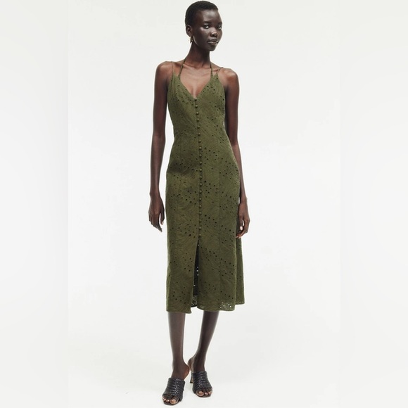 H&M Button Front Eyelet Embroidery Midi Dress - Picture 1 of 9